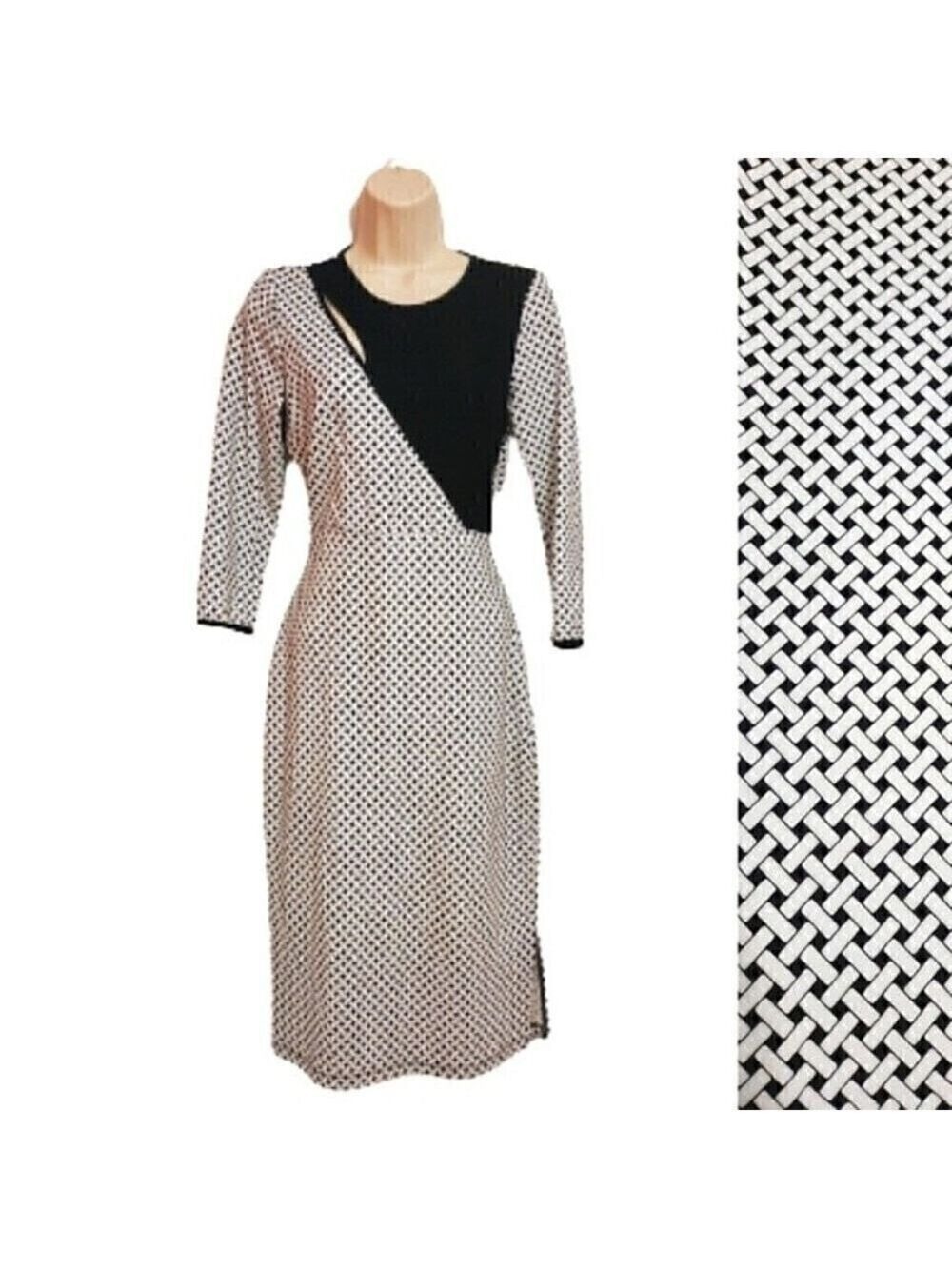 I Love Ronson Black White Knit Midi Dress XS
